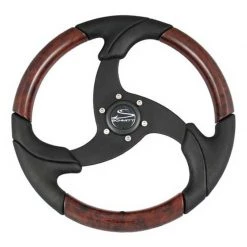 SCHMITT MARINE STEERING Steering Wheel, Black w/ Burlwood Inserts