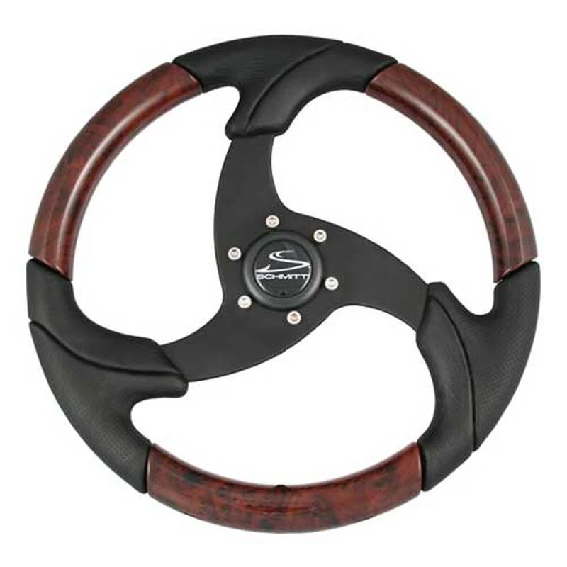 SCHMITT MARINE STEERING Steering Wheel, Black w/ Burlwood Inserts