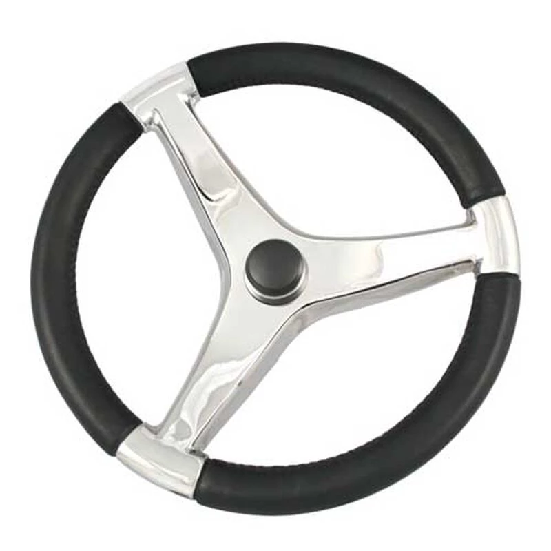 SCHMITT MARINE STEERING Steering Wheel, Black w/ Stainless Steel Spoke
