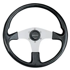 UFLEX USA Corse Steering Wheel, Black Grip/Silver Spokes