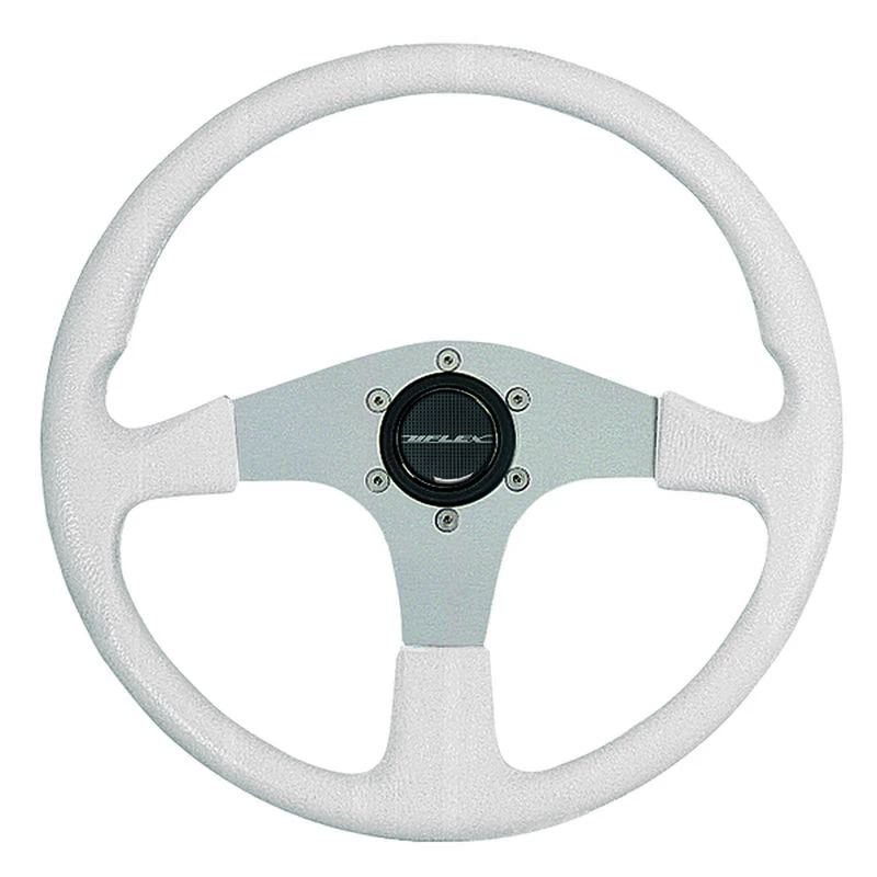 UFLEX USA Corse Steering Wheel, White Grip/Silver Spokes